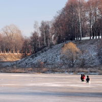 Зимние рыбаки на Тезе у городского парка., Шуя