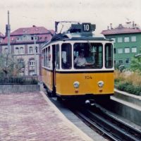 Stuttgart Zahnradtriebwagen 104 erreicht den Marienplatz (1982), Штутгарт