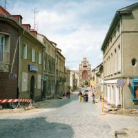1991 - Teterow, Blick entlang der Rostocker Str. zum gleichnamigen Stadttor, Тетеров