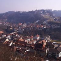 090 Fribourg, Blick von der Route des Alpes auf Neuveville und Planche, Фрейбург