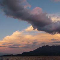 Kinko-wan Bay and Sakurajima Volcano complete with typhoon tail, Kagoshima, Изуми