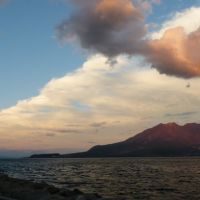 Kinko-wan Bay and Sakurajima Volcano complete with typhoon tail, Kagoshima, Кагошима