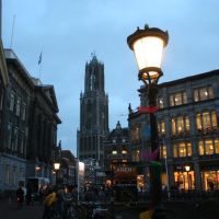 City Hall, Domtower, Library, Stadhuisbrug in Utrecht on a winterevening, Амерсфоорт