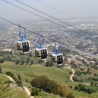 Israel. Manara Cliff Cable Car. In the distance - town Kiryat Shmona, Кирьят-Шмона
