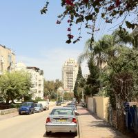 Tabak St. with Tzameret tower in the background, Ramat Hasharon, April 2011, Герцелия
