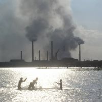 Swimmers with Smoking Stacks in Background, Балхаш
