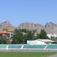 Osh, stadium, view to Suleyman hill, Ош