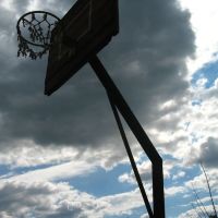 View to the center of Viciebsk from under  basketball hoop, Витебск