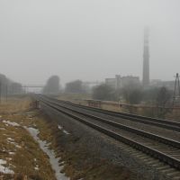 Железная дорога в тумане. Railway in fog., Сморгонь