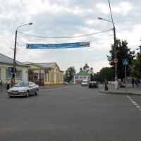 the main crossroads and the shopping center "Sadko" (to the left), Сморгонь