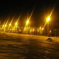 ul. Kościuszki zimową nocą (odcinek przy parku), Сувалки