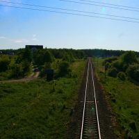 Widok z wiaduktu nad linią kolejową 211 w kierunku Chojnic, Прущ-Гданьски