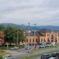 Bielsko Biala, Poland - railway station building , view from the street, Белско-Бяла