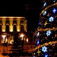 Bielsko Biała. Christmas tree and Castle by night., Белско-Бяла