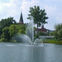 Lake Zamkowe, fountain, park, Валч