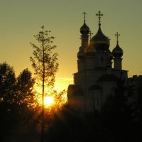 Cathedral of Transfiguration of Jesus at sunset, Абакан