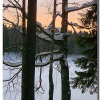 Tramonto invernale su lago, Mirnyy, Мирный