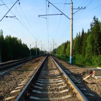 Железнодорожный переезд 43 км. Вид на Софрино / Railroad crossing 43 km. View on Sofrino, Софрино