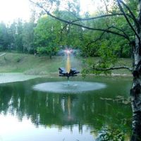 Фонтан на озере в парке, Партизанск