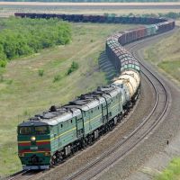 Diesel locomotive 3TE10MK-2355 with cargo train on the stretch Oblivskaya - Chernyshkov, Донской