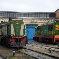 Diesel shunters TGM3B-2460 and ChME3-4242 in depot of train station Mineralnye Vody, Минеральные Воды