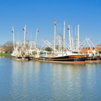 VIRGINIA: HAMPTON: trawler fleet in port on the Hampton River, Хэмптон