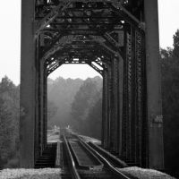Ocmulgee River Bridge, Lumber City, Georgia. This through-truss SouthernRailway bridge once rotated on its center pier to allow Steamboats to pass.  Southern also maintained wharves on the riverbank to transfer freight to and from the boats.  No trace of , Декатур