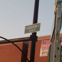 addison sign at intersection of harlem and addison, Елмвуд Парк