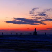 USA Michigan City Lighthouse Wonderful Sunset, Мичиган-Сити