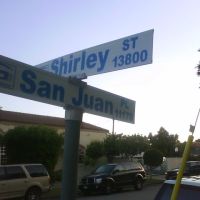 Shirley Street and San Juan Place Garden Groves New Street Signage May 2010, Гарден-Гров
