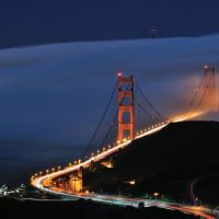 Golden Gate Bridge disappearing in the night fog, San Francisco, California (high resolution), Сусалито
