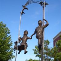 Children of the Trails, life-size bronze of boy, girl & dog, Olathe,KS, Овербрук