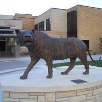 life-size tiger by Tobias Flores and FHSU students, north side of Memorial Union, FHSU, Hays, KS, Хэйс