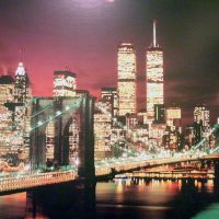 Historical poster: The Brooklyn Bridge with the Twin Towers in the background, Стратфорд