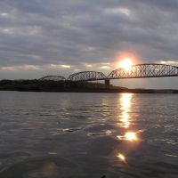 Sunrise, Bridge, Barge, Mississippi River, Боссир-Сити
