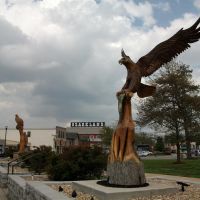 Carved wooden eagles, Camden County Courthouse, Camdenton, MO, Елвинс
