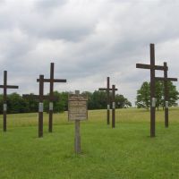 large crosses with metal plates of names of more than 600 Catholic Potawatomie indians buried nearby, Saint Philippine Duchesne Shrine, Linn County, KS, Харвуд
