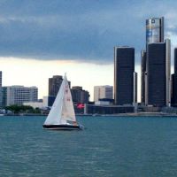 Detroit Michigan viewed from Windsor, Ontario, Canada, Детройт