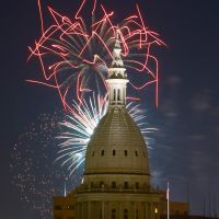 Michigan State Capitol Framed By Fireworks, Лансинг