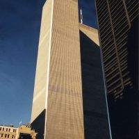 USA, vue de près les Tours Jumelles (World trade Center) à Manhattan en 2000, avant leurs chute, Бэйберри