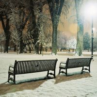 A pair of cold benches at 3 a.m. in Liberty Park., Солт-Лейк-Сити