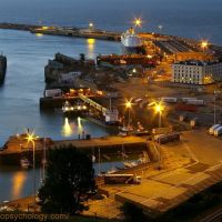 Night Panorama of Dover Harbour Western Docks, St Martins Battery, Kent, UK, Дувр