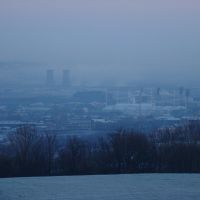 Early morning fog and frost, Lower Don Valley from Sky Edge, Sheffield S2/S9, Шеффилд