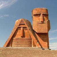 The symbol of Artsakh – the statue “We and our mountains”, Stepanakert town, Nagorno-Karabah Republic, Степанокерт