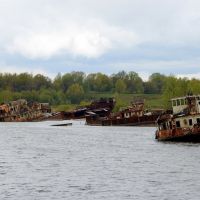 Graveyard of wrecks, Pripyat river in Zone of Alienation, Чернобыль