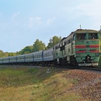 Тепловоз 2ТЭ116-891 с пассажирским поездом, перегон Гребенка - Пирятин, Гребенка