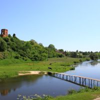 Korets castle. The view with the wooden bridge across the river Korchik., Корец
