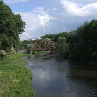 Seret river and railway bridge near Chortkiv, Чортков
