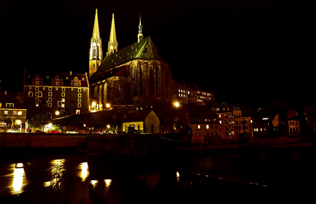 Nachts an der Neisse, Görlitz, St. Peter und Paul, Vierradenmühle, Герлиц