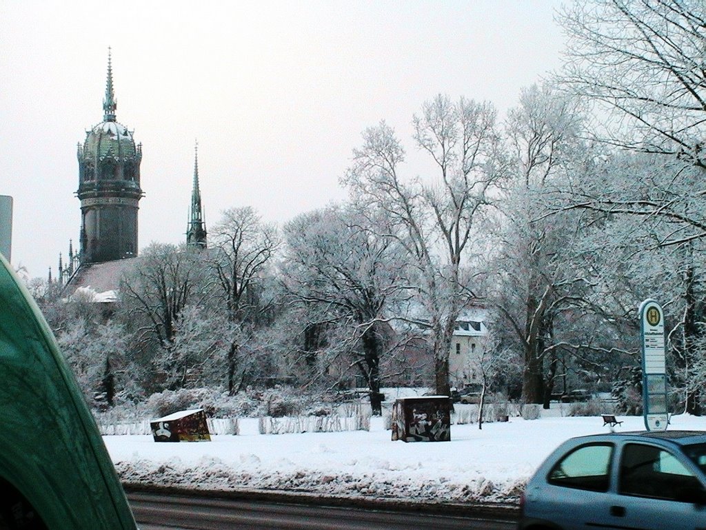 Schlosskirche vom Elbbahnhof im Winter, Виттенберг